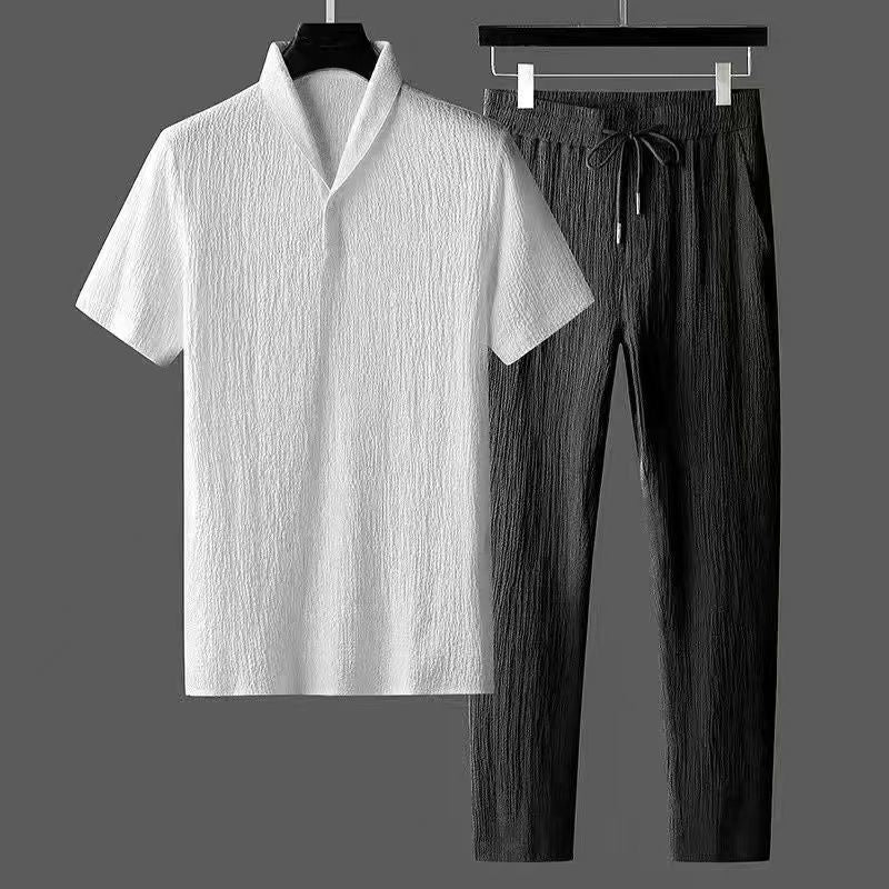 Summer Thin Casual Sports Suit Men's Fashionable Short-sleeved Trousers Trendy Light Luxury - nargis