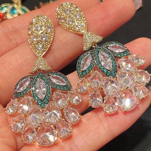 Full Zirconium Inlaid Colorful Large Zircon Pineapple Earrings - nargis