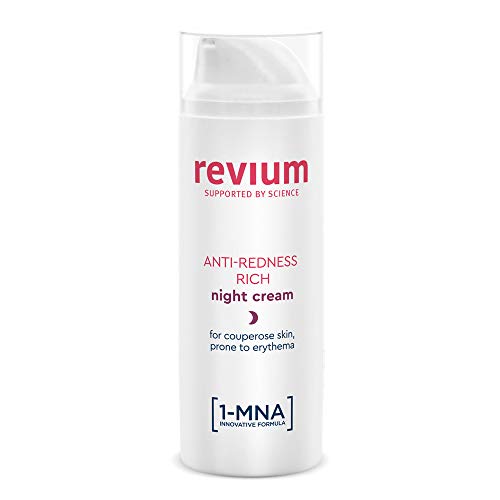 Revium Rosacea reichhaltige Anti-Rötungs Nachtcreme für Erythem-anfällige Couperose-Haut, mit 1-MNA-Molekül, Chlorella-Vulgaris-Grünalgen-Extrakt, Acerola-Frucht, Macadamia-Öl, Sheabutter, 50ml