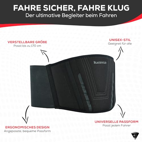 BLACKWILD Nierengurt Motorrad| Nierengurt Motorrad Herren und Damen, Grundschwarz | Effektive Stabilisierung nierenwärmer Lendenwirbelstütze Nierengurt (L = 100-110cm Bauchumfang)