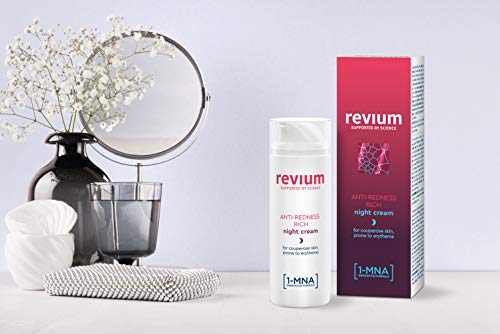 Revium Rosacea reichhaltige Anti-Rötungs Nachtcreme für Erythem-anfällige Couperose-Haut, mit 1-MNA-Molekül, Chlorella-Vulgaris-Grünalgen-Extrakt, Acerola-Frucht, Macadamia-Öl, Sheabutter, 50ml