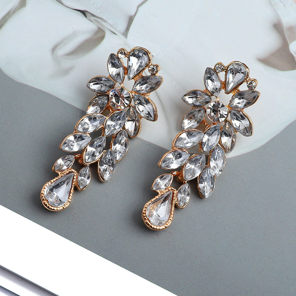 Geometric Leaves Shiny Crystal Pendant Earrings - nargis