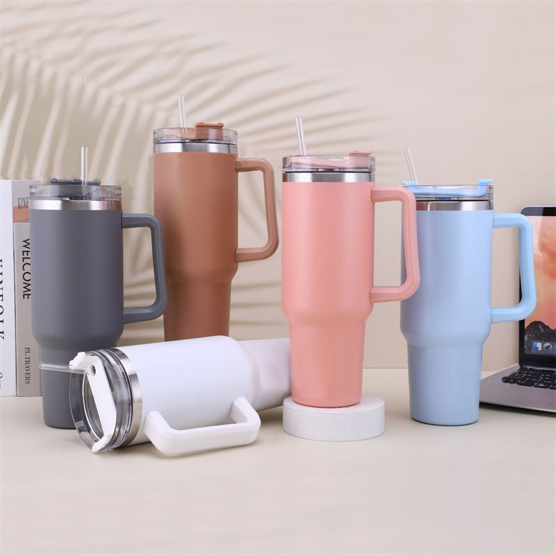 40oz Straw Coffee Insulation Cup With Handle Portable Car Stainless Steel Water Bottle LargeCapacity Travel BPA Free Thermal Mug - nargis