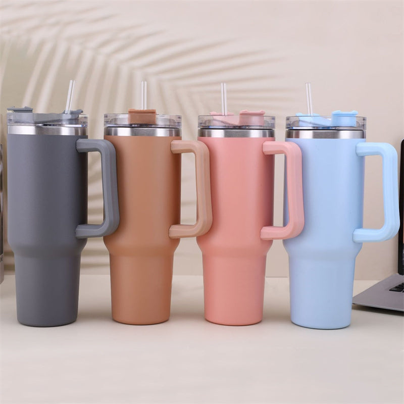 40oz Straw Coffee Insulation Cup With Handle Portable Car Stainless Steel Water Bottle LargeCapacity Travel BPA Free Thermal Mug - nargis