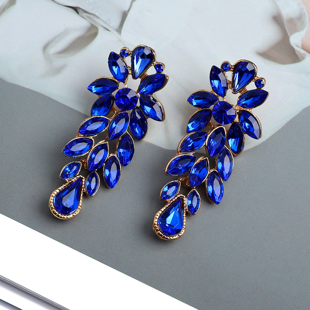 Geometric Leaves Shiny Crystal Pendant Earrings - nargis