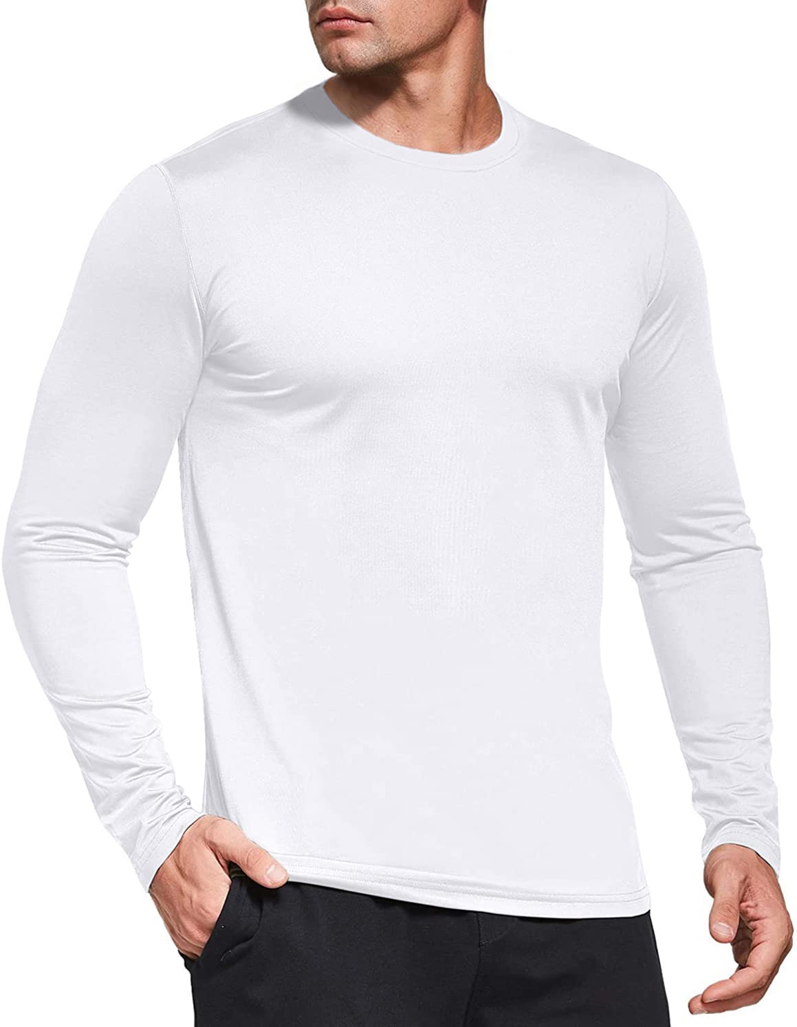 Herren 3er Pack Langarmshirt T-Shirts, UPF 50+ UV Schnelltrocknend Funktionsshirt Laufshirts, Atmungsaktiv Langarm Sportshirt Gym Outdoor Workout Fitness Oberteil Black/White/Grey-3P01-L