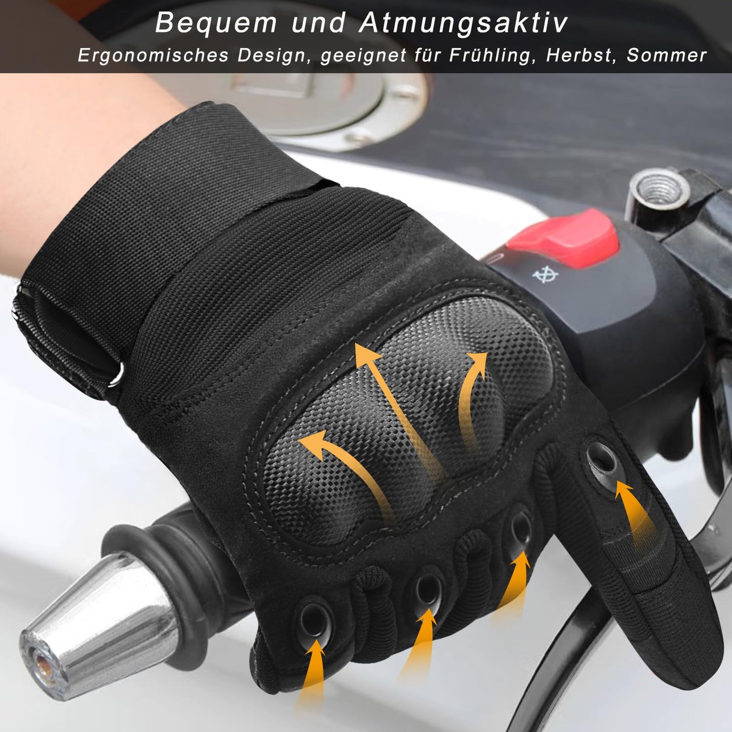 COZOME Motorradhandschuhe Herren, Starke Handschuhe Motorrad mit Protektoren, Sommer Atmungsaktiv Handschuhe mit Touchscreen für Motocross, Quad, Moped, Roller, Mountainbike