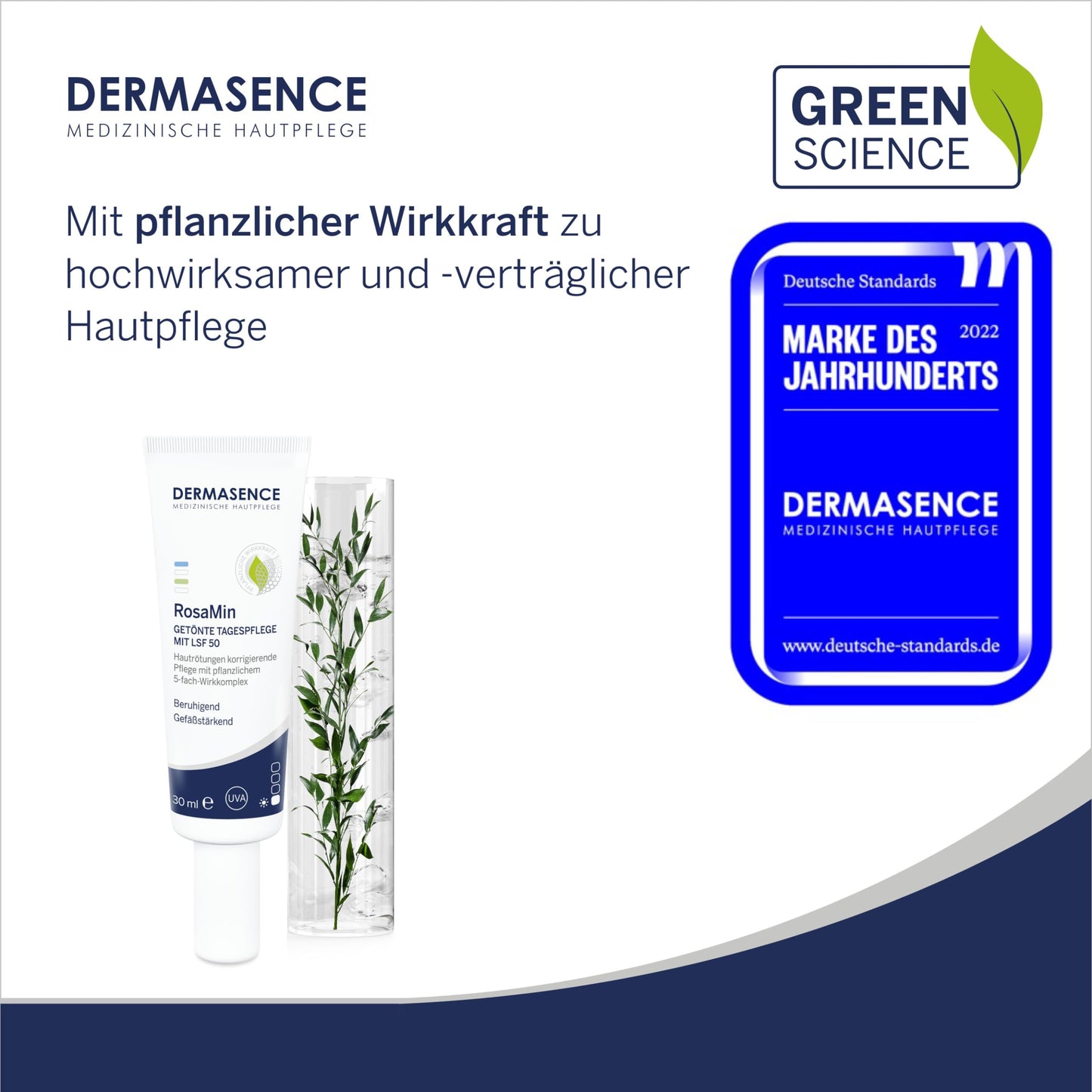 DERMASENCE RosaMin Getönte Tagespflege LSF 50, 30 ml - Rötungen korrigierende Tagespflege mit LSF 50 für Couperose und zu Rosacea neigende Haut