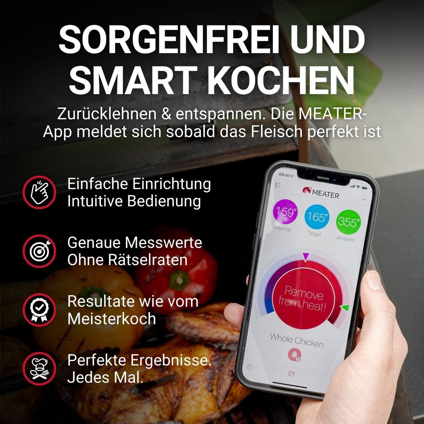 MEATER Plus | Das Kabellose, Smarte Fleischthermometer mit 50m Reichweite Für Ofen, Grill, Pfanne und Rotisserie Perfekter Fleischgenuss via App in Deutscher Sprache