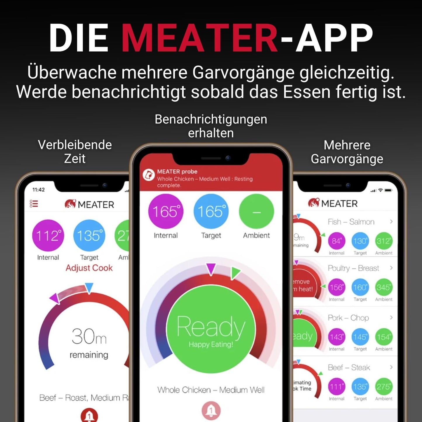 MEATER Plus | Das Kabellose, Smarte Fleischthermometer mit 50m Reichweite Für Ofen, Grill, Pfanne und Rotisserie Perfekter Fleischgenuss via App in Deutscher Sprache