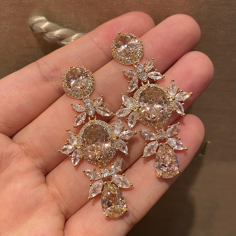 Large Diamond Crystal Flower Earrings Luxurious And Elegant - nargis