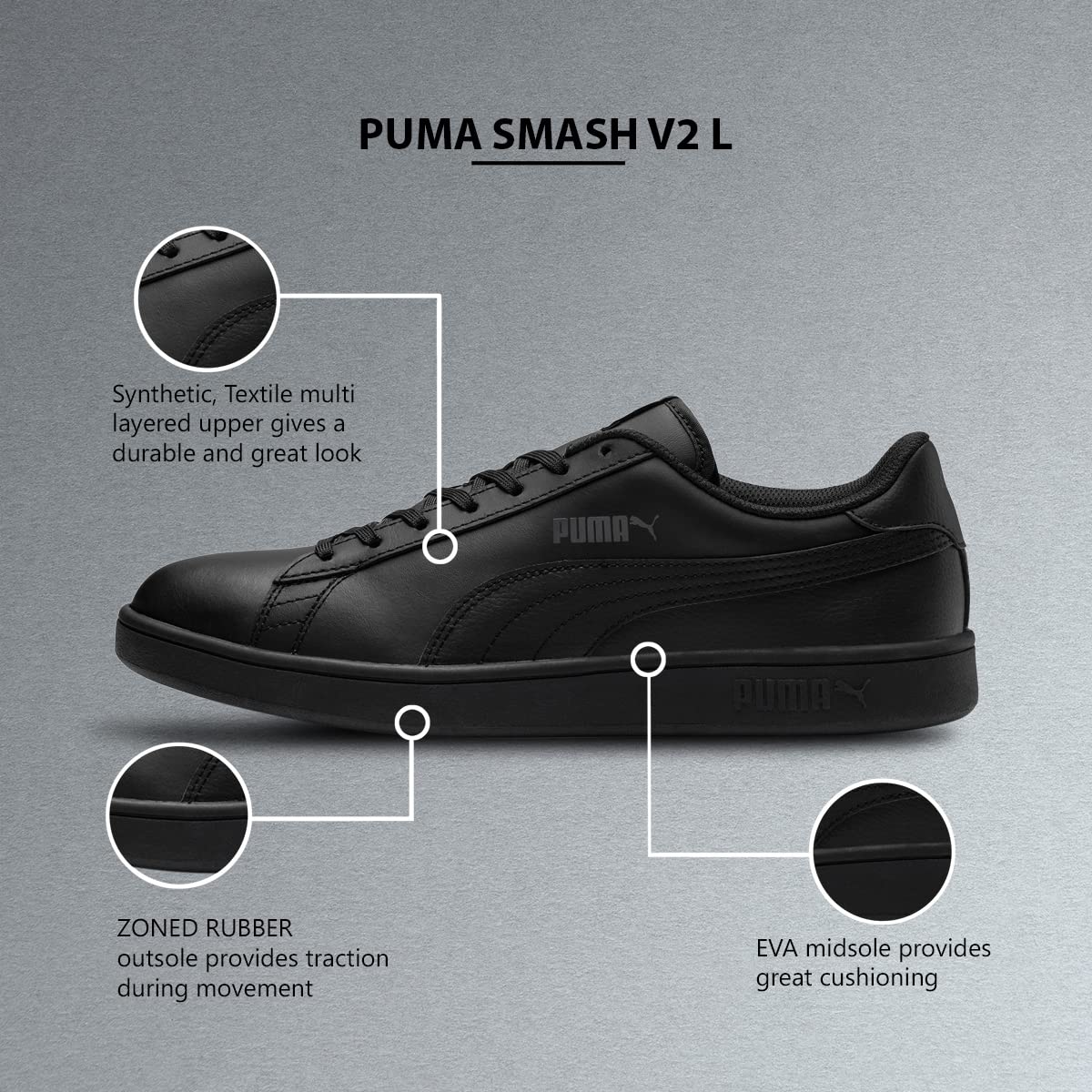 PUMA Unisex Puma Smash v2 L Low-Top, Puma Black-Puma Black, 47 EU