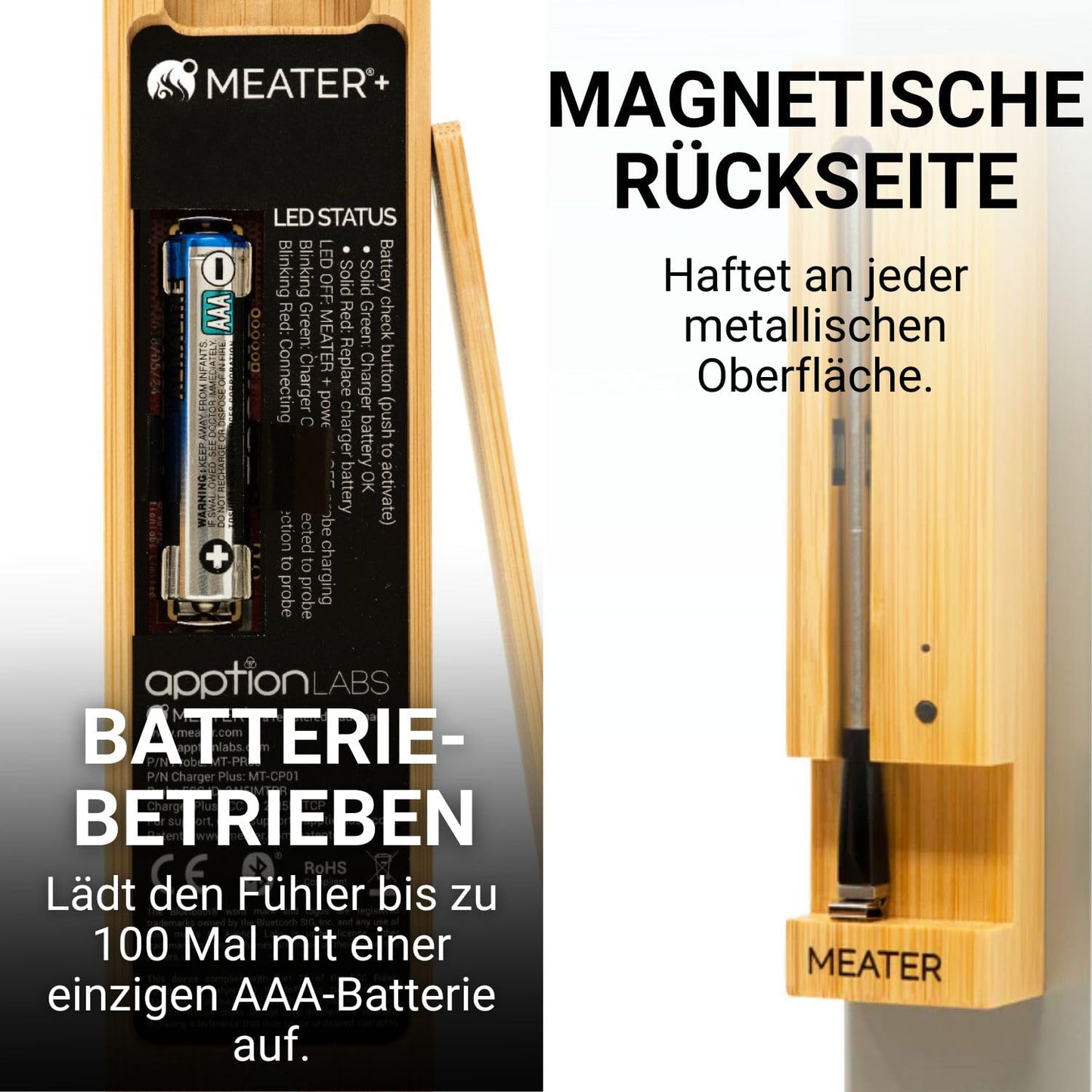 MEATER Plus | Das Kabellose, Smarte Fleischthermometer mit 50m Reichweite Für Ofen, Grill, Pfanne und Rotisserie Perfekter Fleischgenuss via App in Deutscher Sprache