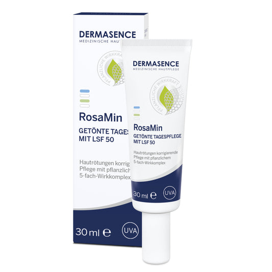 DERMASENCE RosaMin Getönte Tagespflege LSF 50, 30 ml - Rötungen korrigierende Tagespflege mit LSF 50 für Couperose und zu Rosacea neigende Haut