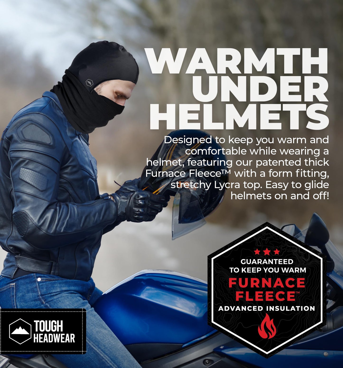 Tough Headwear Robuste Kopfbedeckung, Skimaske – Nackenwärmer mit Helmfutter, Fleece-Sturmhaube, Halsgamaschen für Männer und Frauen – Winter-Motorrad-Helmfutter