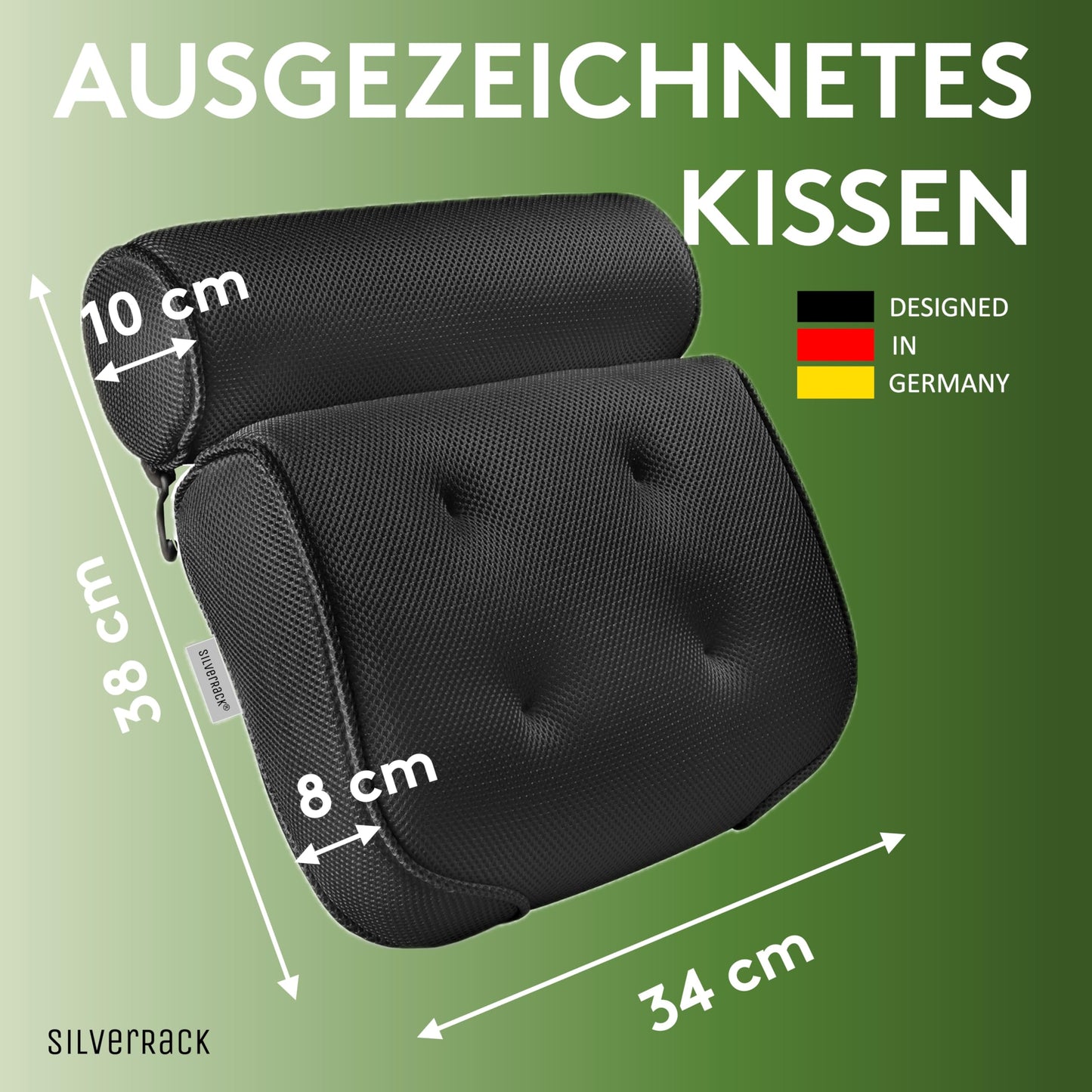 SilverRack Badewannenkissen [Schwarz] - Geschenke für Frauen Männer Weihnachten - Nackenkissen für Badewanne - Kissen für Badewanne - Coole Geschenkset Ideen zum Baden