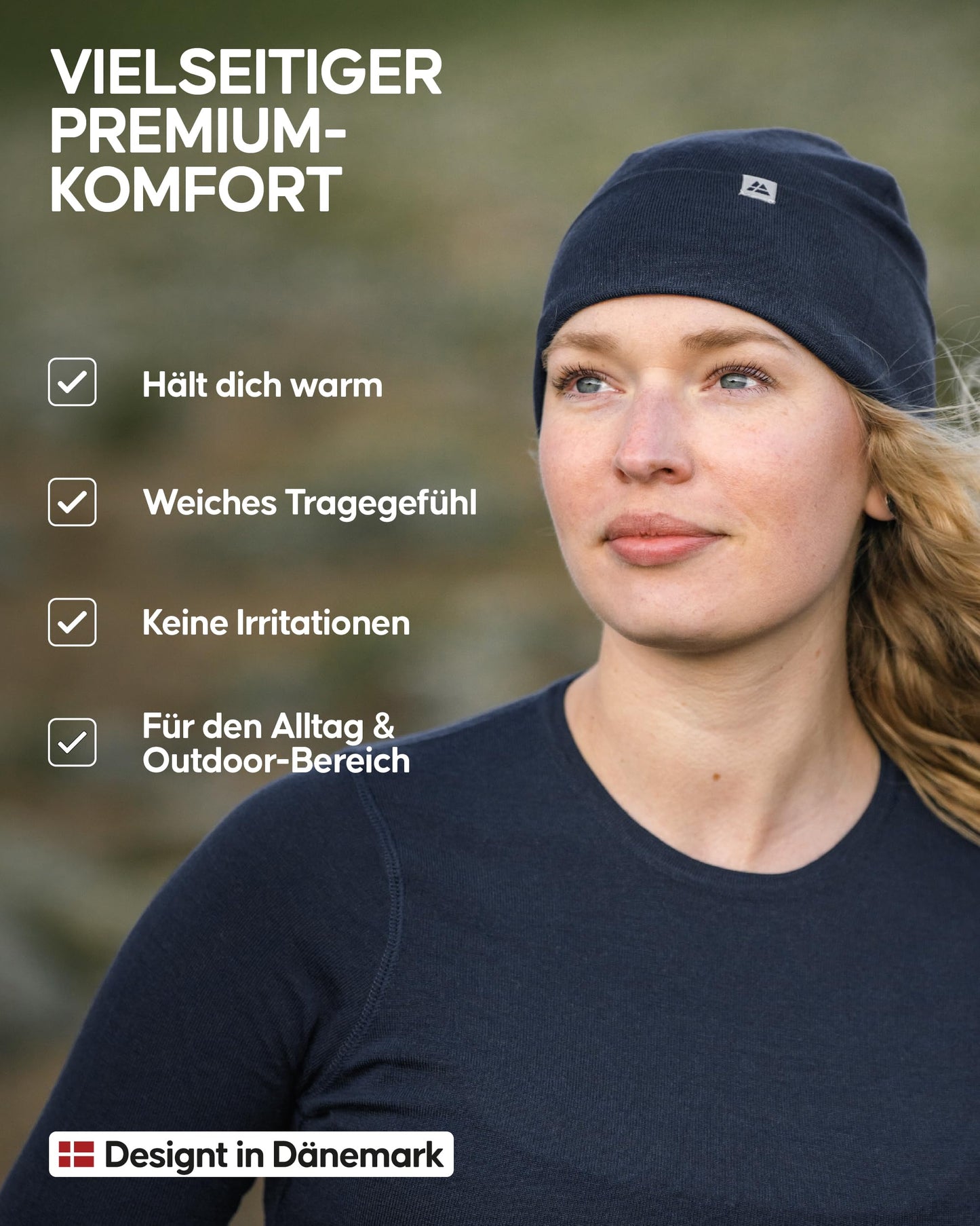 DANISH ENDURANCE Leichte Merino Mütze, Kopfbedeckung, Sportmütze, Weich & Atmungsaktiv, Beanie für Herren & Damen, Dunkles Marineblau, One Size