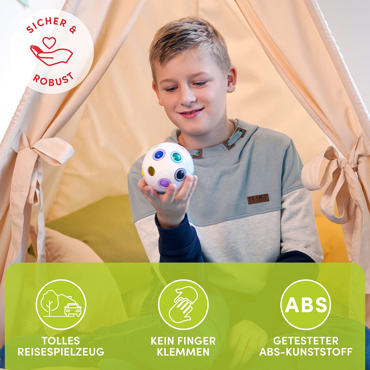 CUBIDI® Original Regenbogenball mit 19 Kugeln - Groß | Geschicklichkeitsspiele ab 6 Jahre für Kinder | Spannendes Knobelspiel für Mädchen und Jungen