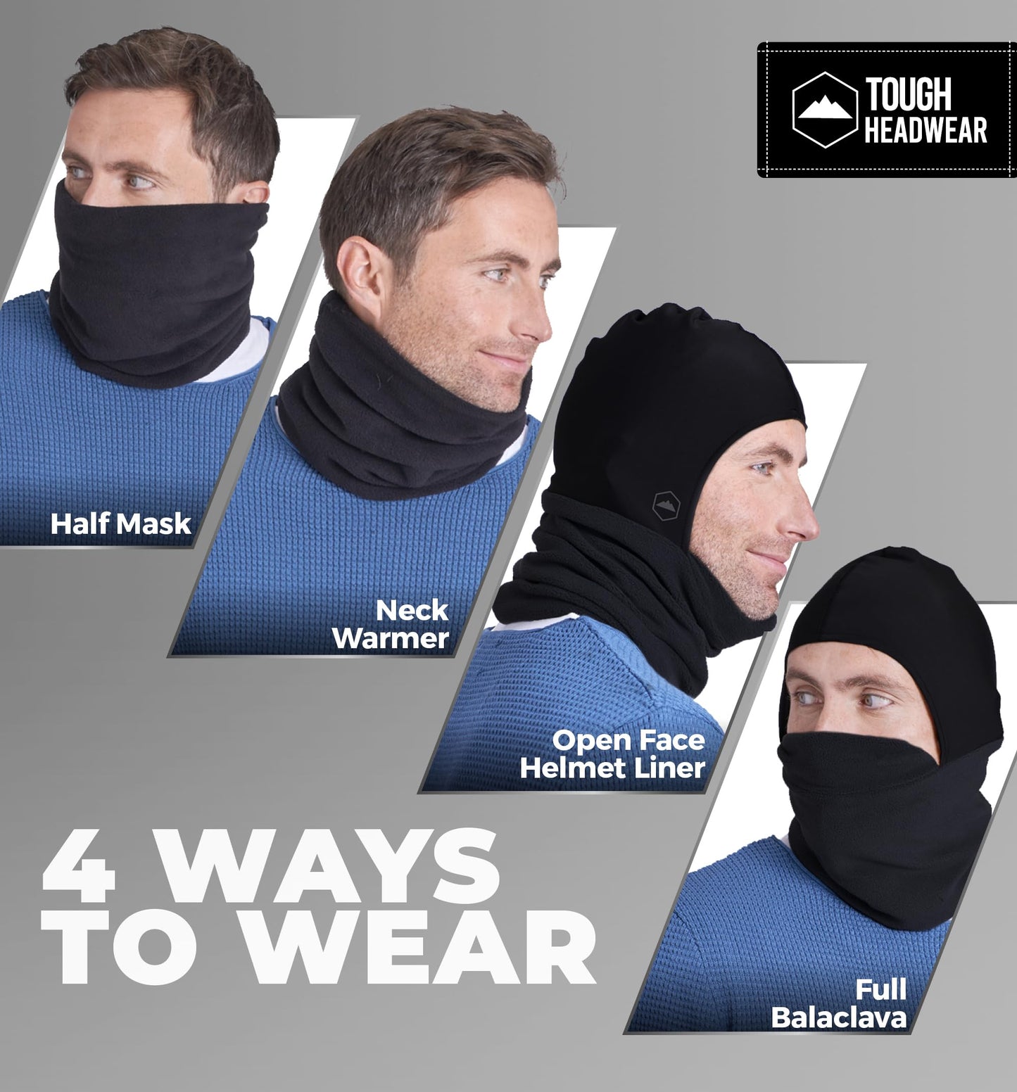 Tough Headwear Robuste Kopfbedeckung, Skimaske – Nackenwärmer mit Helmfutter, Fleece-Sturmhaube, Halsgamaschen für Männer und Frauen – Winter-Motorrad-Helmfutter