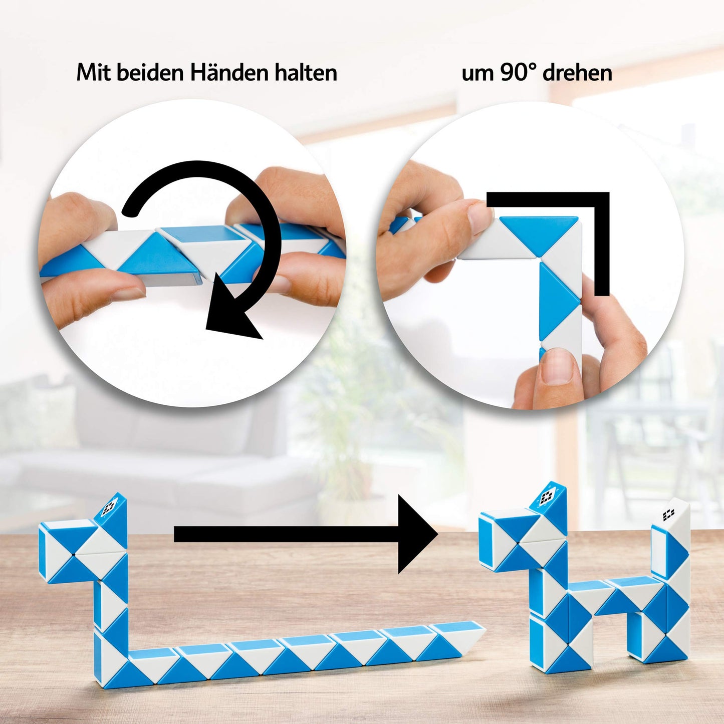 CUBIDI® Original Magic Snake - 24 Blöcke Blau | Knobelspiele für Kinder und Erwachsene | Ideal als Mitgebsel Kindergeburtstag, Kindergeburtstag Gastgeschenke oder kleine Geschenke für Kinder