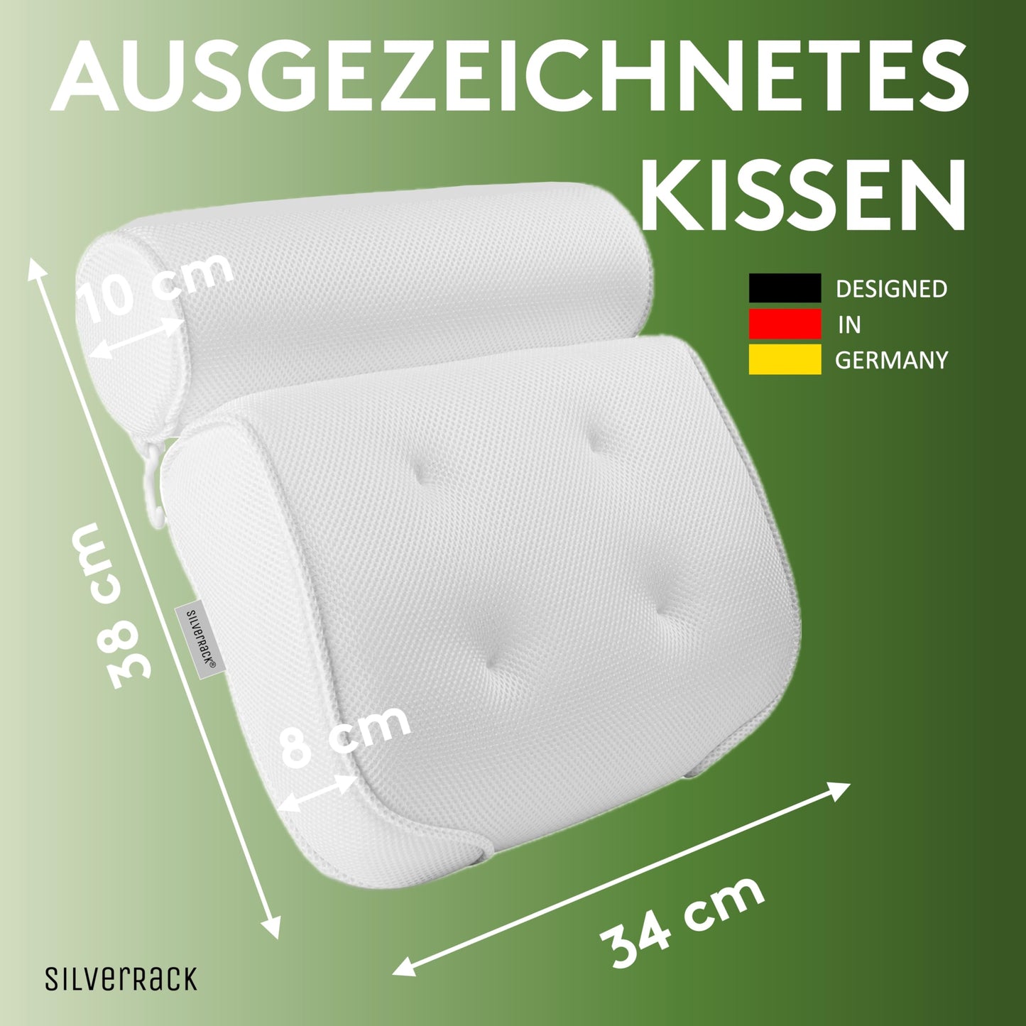 SilverRack Badewannenkissen MEDIUM-WEICH [Weiß 3D] - Nackenkissen für Badewanne mit Saugnäpfen als Badewannen-Zubehör - Kissen für Badewanne - Badekissen mit ergonomischer Passform