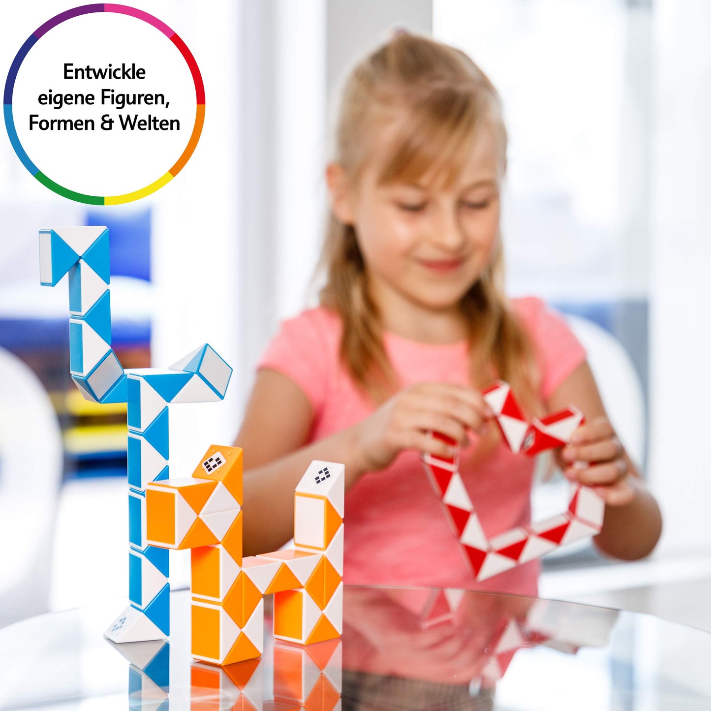 CUBIDI® Original Magic Snake - 24 Blöcke Blau | Knobelspiele für Kinder und Erwachsene | Ideal als Mitgebsel Kindergeburtstag, Kindergeburtstag Gastgeschenke oder kleine Geschenke für Kinder