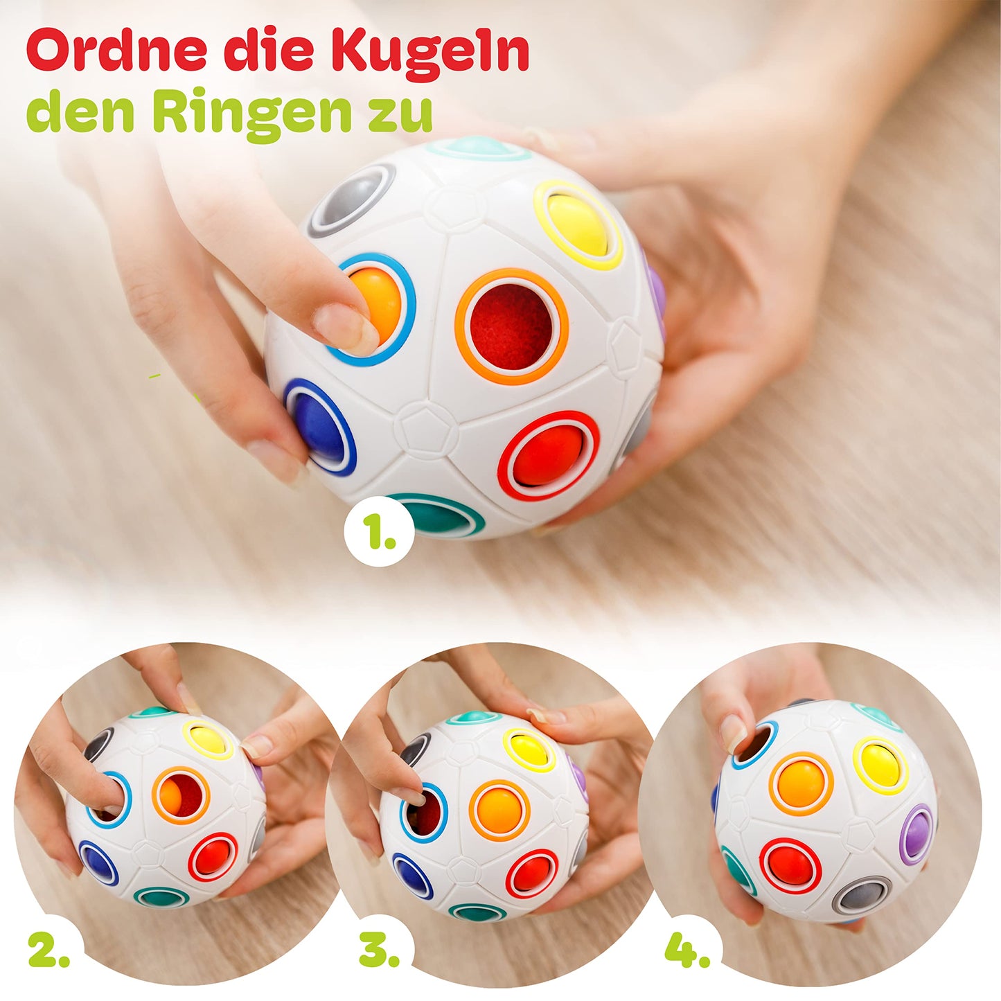 CUBIDI® Original Regenbogenball mit 19 Kugeln - Groß | Geschicklichkeitsspiele ab 6 Jahre für Kinder | Spannendes Knobelspiel für Mädchen und Jungen