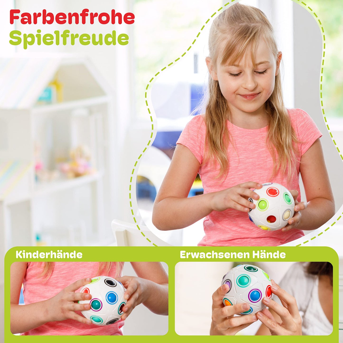 CUBIDI® Original Regenbogenball mit 19 Kugeln - Groß | Geschicklichkeitsspiele ab 6 Jahre für Kinder | Spannendes Knobelspiel für Mädchen und Jungen