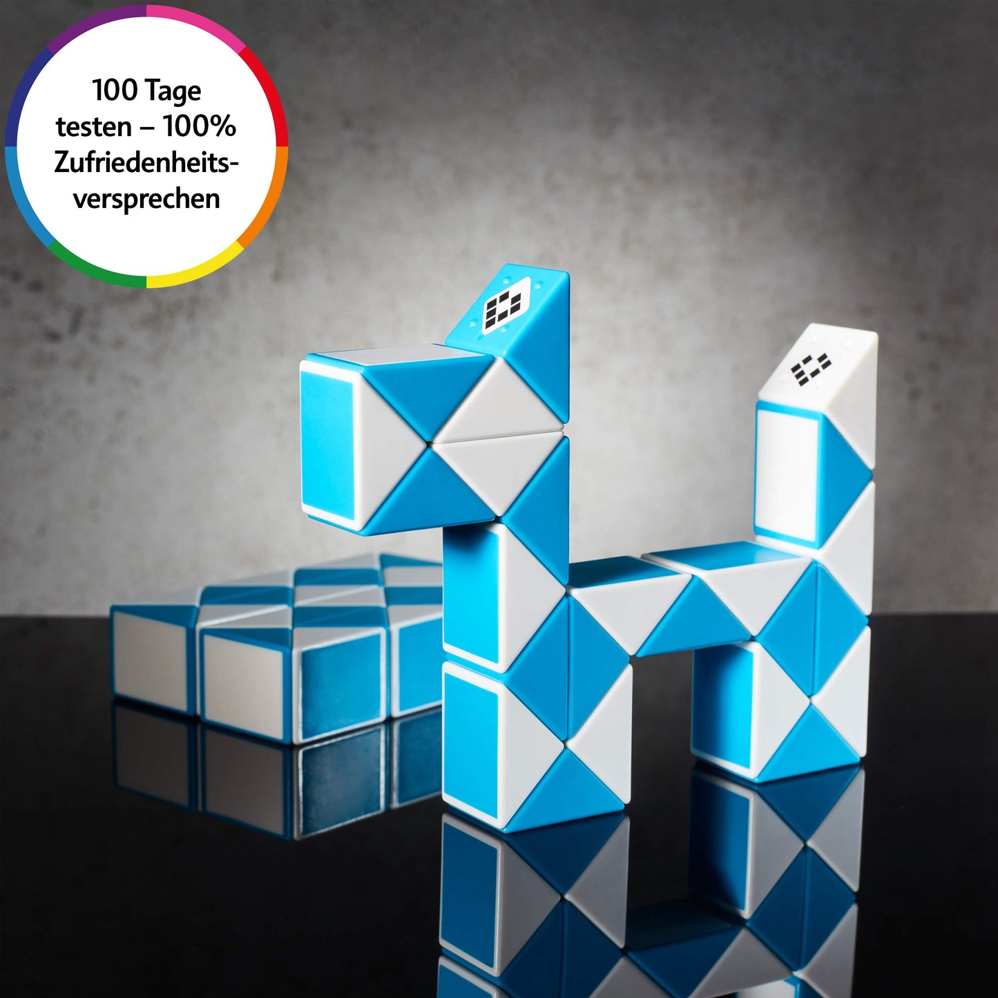 CUBIDI® Original Magic Snake - 24 Blöcke Blau | Knobelspiele für Kinder und Erwachsene | Ideal als Mitgebsel Kindergeburtstag, Kindergeburtstag Gastgeschenke oder kleine Geschenke für Kinder