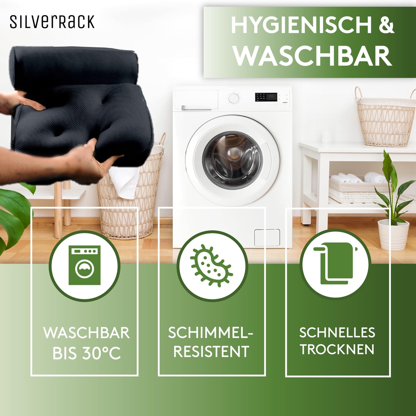 SilverRack Badewannenkissen [Schwarz] - Geschenke für Frauen Männer Weihnachten - Nackenkissen für Badewanne - Kissen für Badewanne - Coole Geschenkset Ideen zum Baden