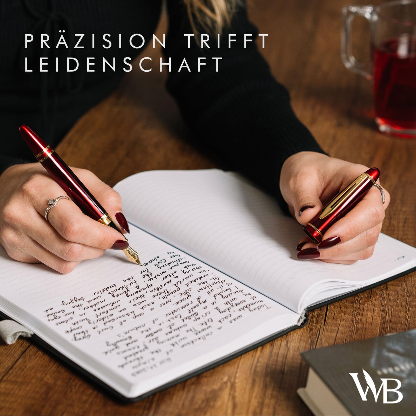 Wordsworth & Black Majesti Füllfederhalter (Schwarzgold), Luxus-Etui, Mittlere Feder - 24 Tintenpatronen, nachfüllbarer Tintenkonverter - Bestes Business-für Männer & Frauen