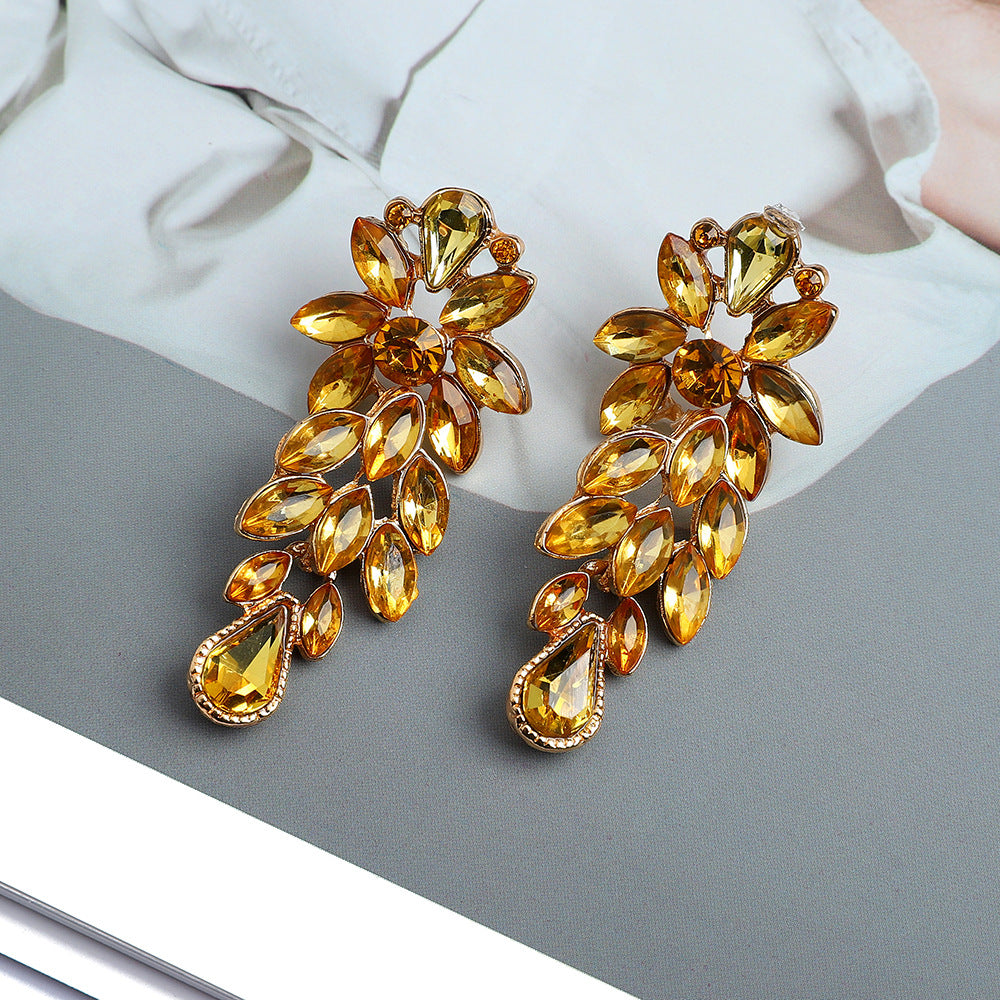 Geometric Leaves Shiny Crystal Pendant Earrings - nargis