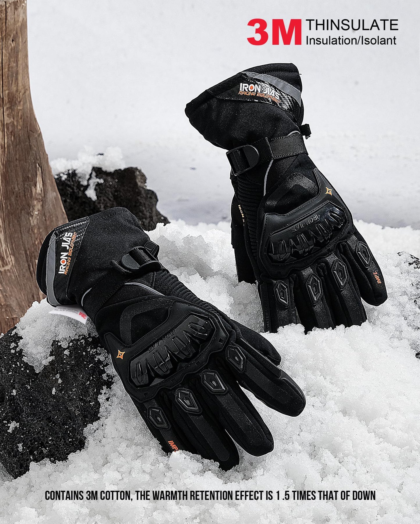 IRON JIA'S Winter Motorradhandschuhe, Wasserdicht Winddicht Leicht und Warm Touchscreen Handschuhe für Motorrad, Wandern und andere Outdoor-Sportarten,Mann und Frau-Schwarz-XXL