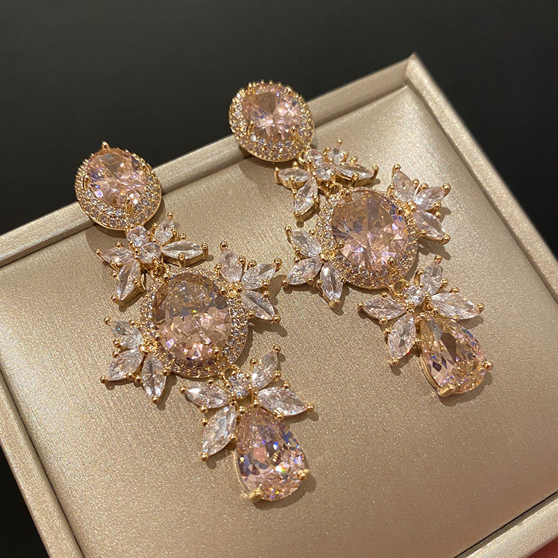 Large Diamond Crystal Flower Earrings Luxurious And Elegant - nargis