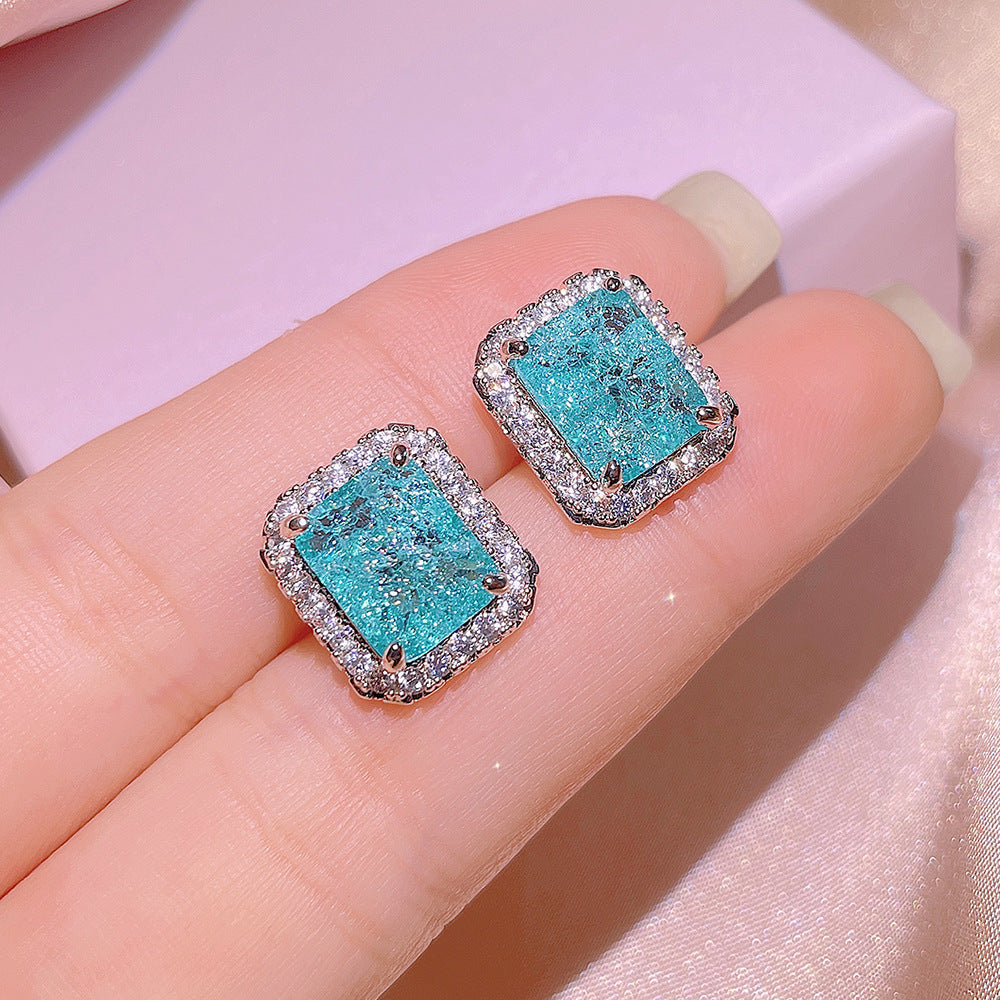 Simulation Paraiba Rings Ear Studs Necklace Suit - nargis