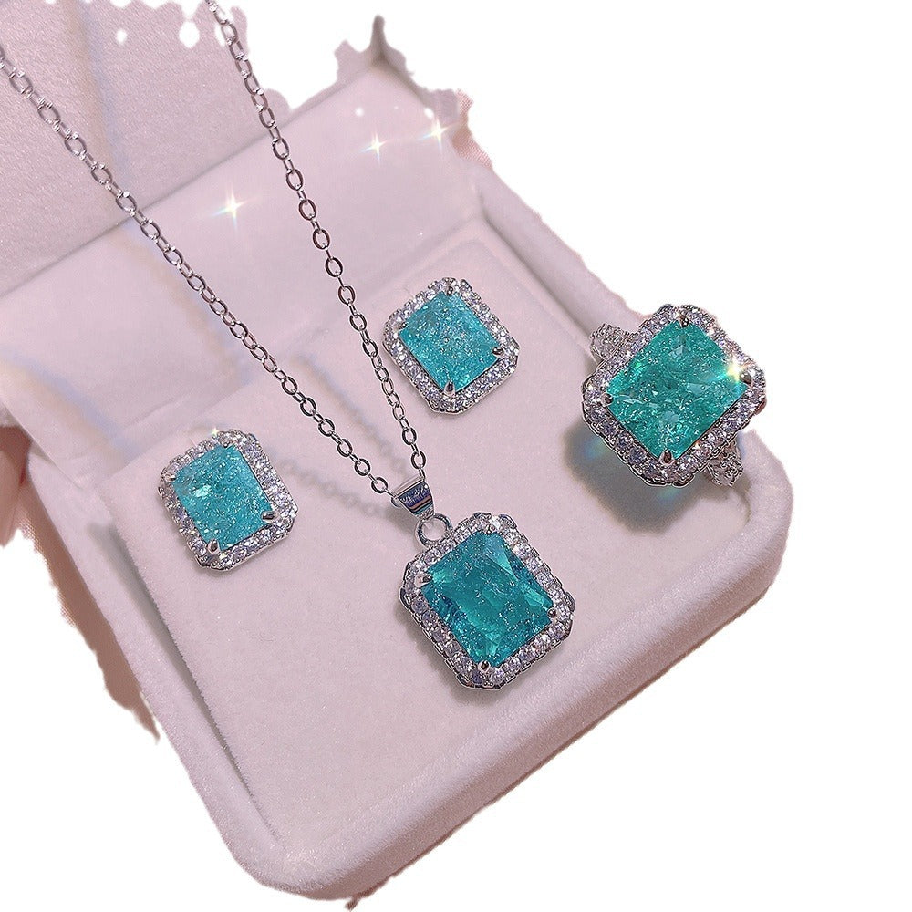 Simulation Paraiba Rings Ear Studs Necklace Suit - nargis