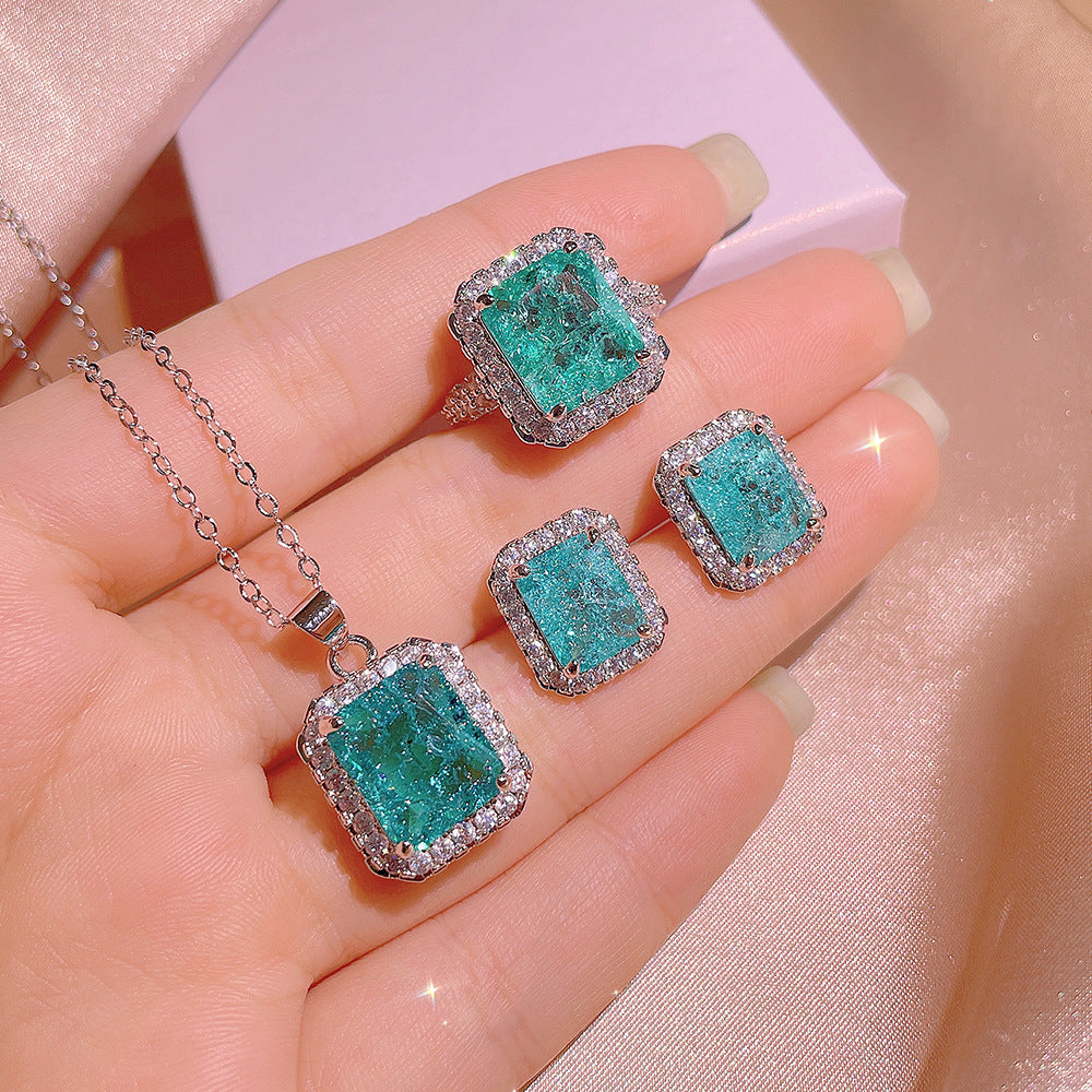 Simulation Paraiba Rings Ear Studs Necklace Suit - nargis