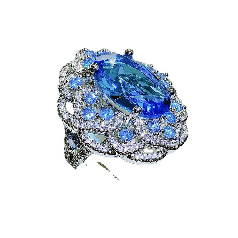 Artificial Ocean Blue Topaz Colored Gems Open Ring For Women - nargis