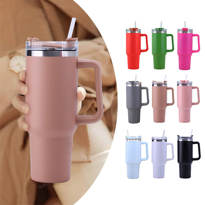 40oz Straw Coffee Insulation Cup With Handle Portable Car Stainless Steel Water Bottle LargeCapacity Travel BPA Free Thermal Mug - nargis