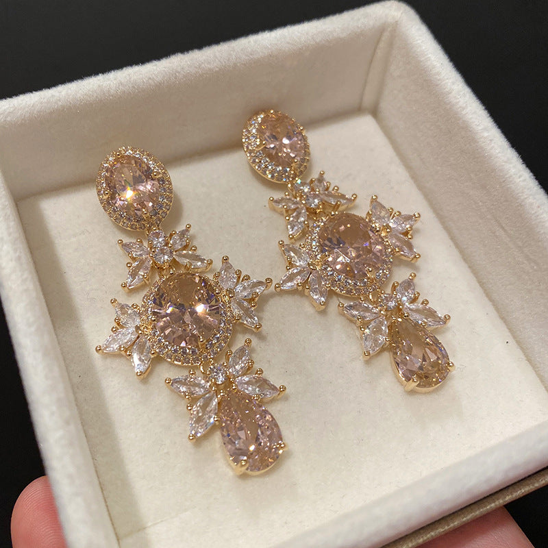 Large Diamond Crystal Flower Earrings Luxurious And Elegant - nargis