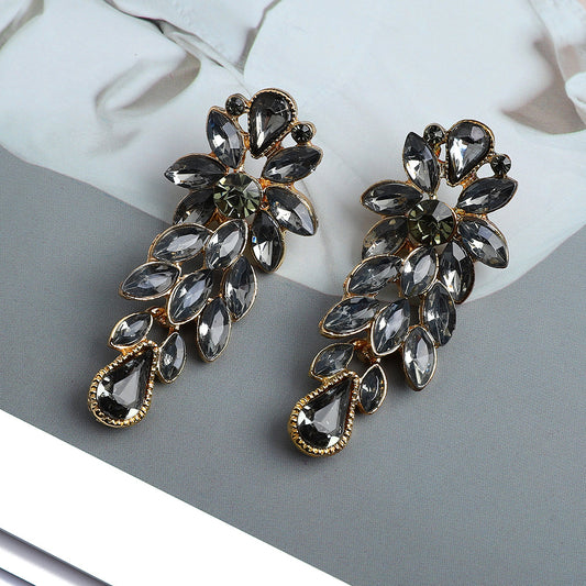 Geometric Leaves Shiny Crystal Pendant Earrings - nargis