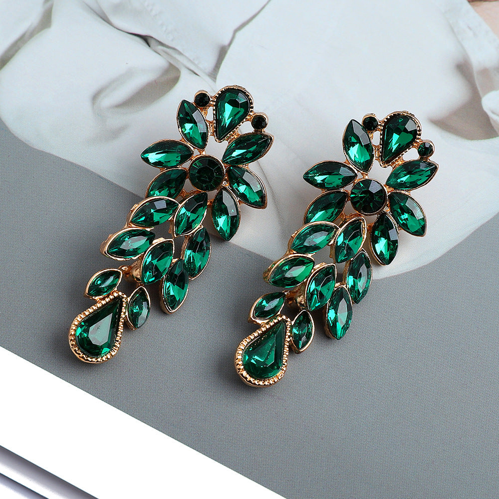 Geometric Leaves Shiny Crystal Pendant Earrings - nargis